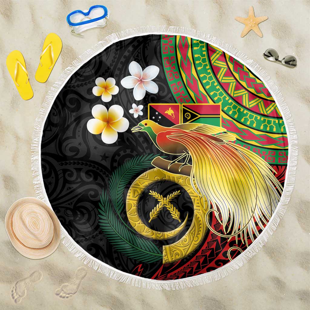 Vanuatu and Papua New Guinea Together Beach Blanket Bird-of-paradise and Pig Tusk Melanesian Pattern