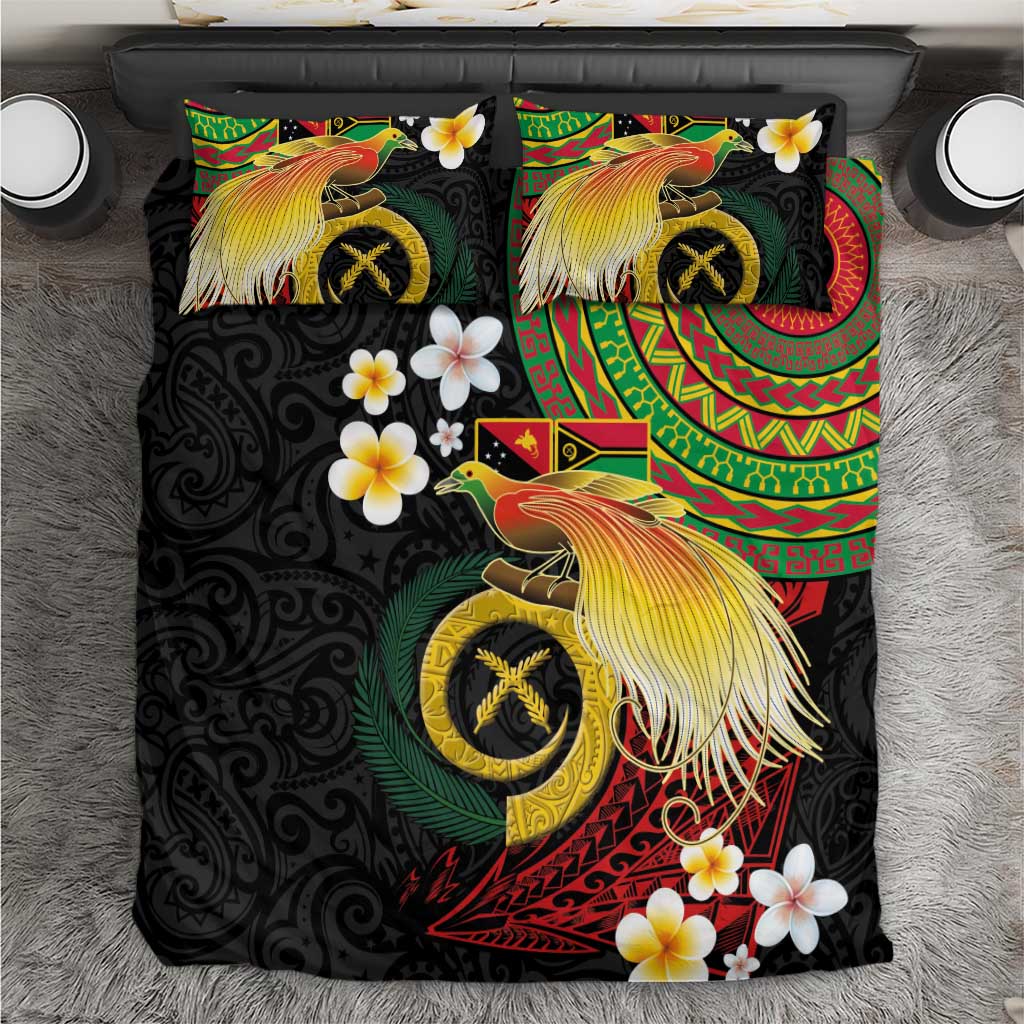 Vanuatu and Papua New Guinea Together Bedding Set Bird-of-paradise and Pig Tusk Melanesian Pattern