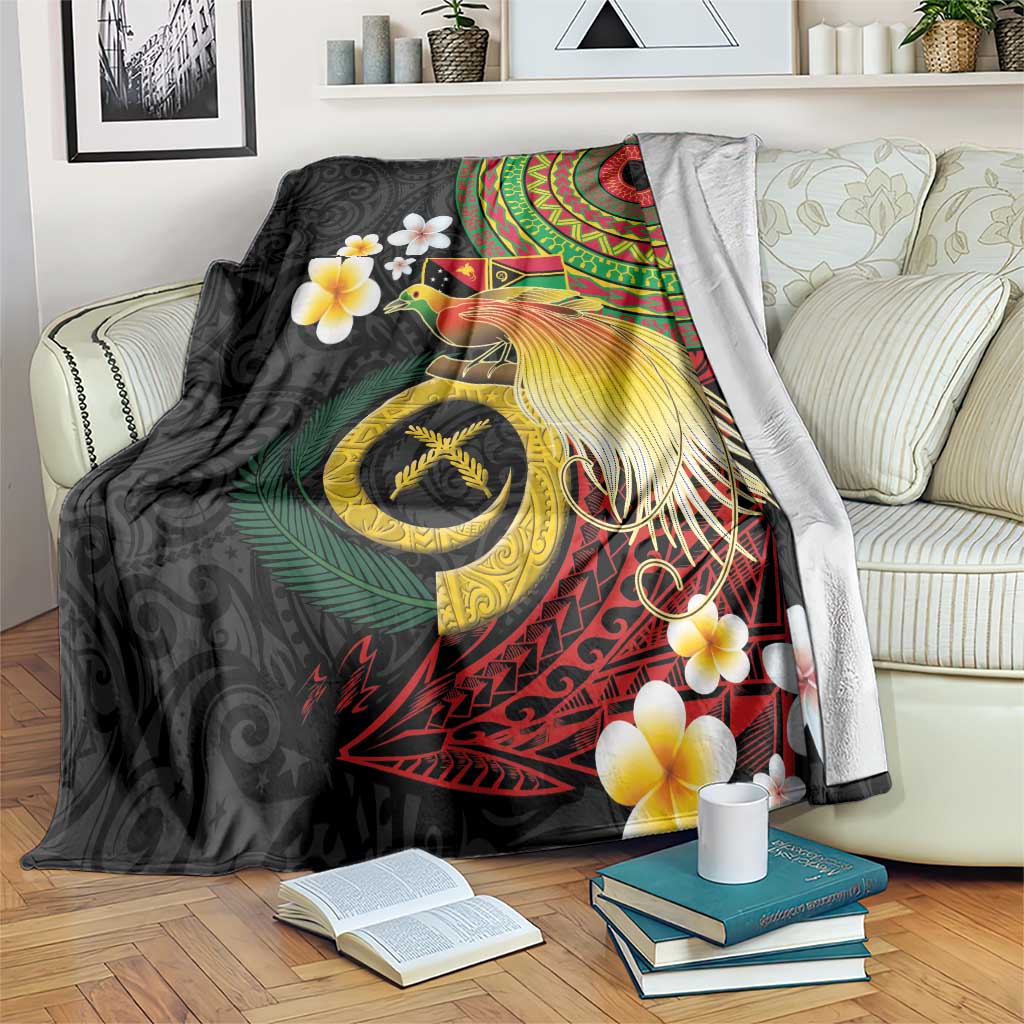 Vanuatu and Papua New Guinea Together Blanket Bird-of-paradise and Pig Tusk Melanesian Pattern