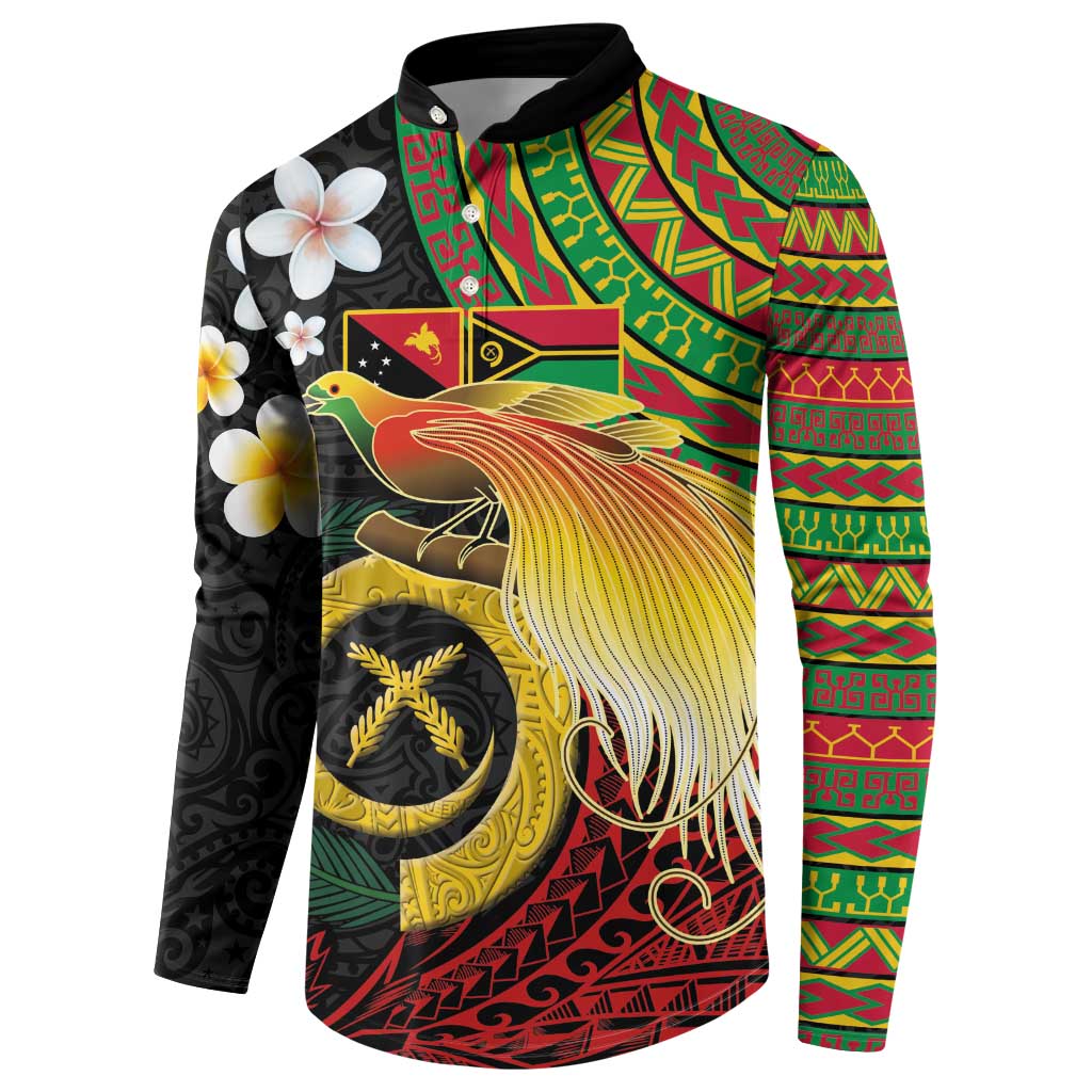 Vanuatu and Papua New Guinea Together Button Sweatshirt Bird-of-paradise and Pig Tusk Melanesian Pattern LT03 - Polynesian Pride