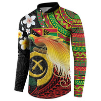 Vanuatu and Papua New Guinea Together Button Sweatshirt Bird-of-paradise and Pig Tusk Melanesian Pattern LT03 - Polynesian Pride
