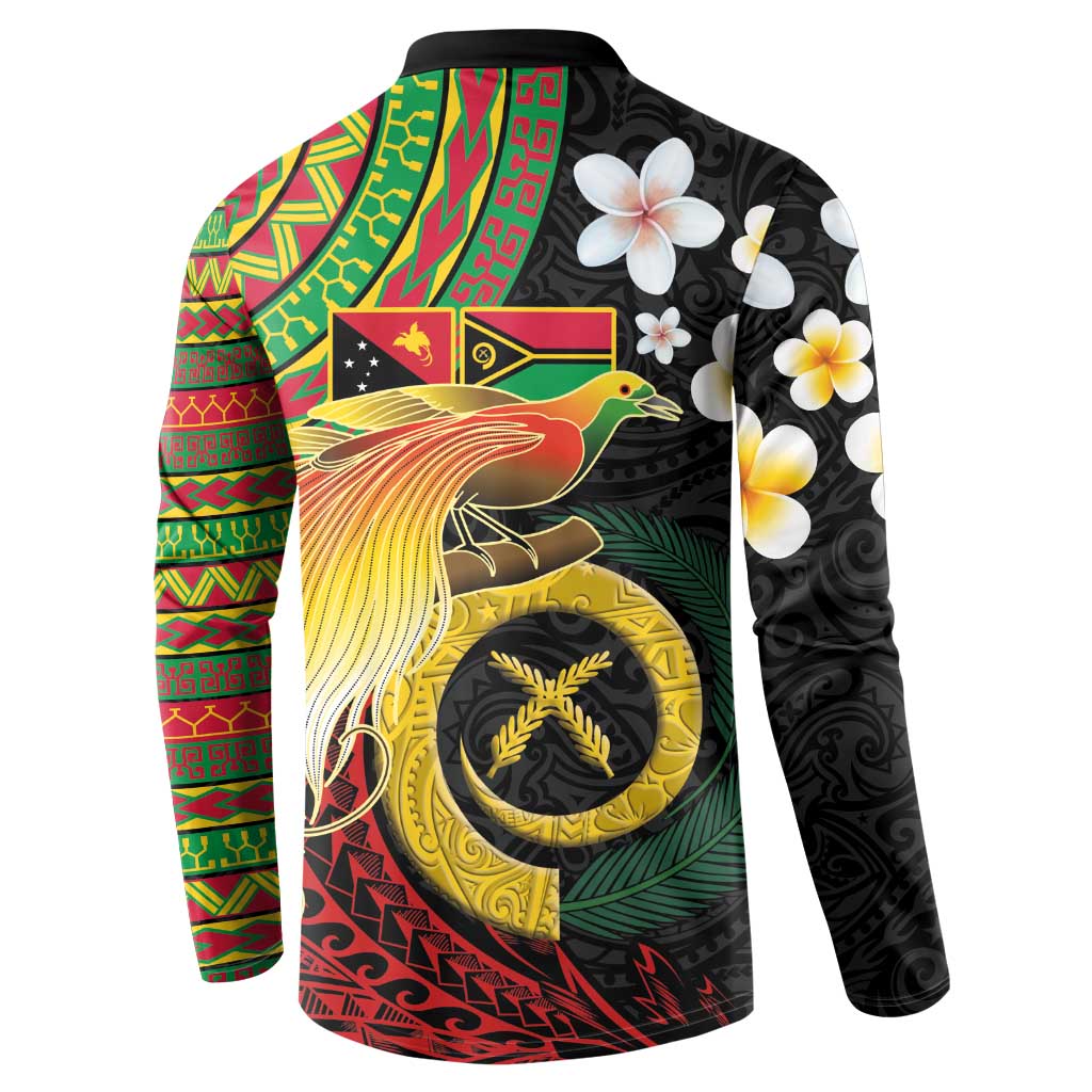 Vanuatu and Papua New Guinea Together Button Sweatshirt Bird-of-paradise and Pig Tusk Melanesian Pattern LT03 - Polynesian Pride