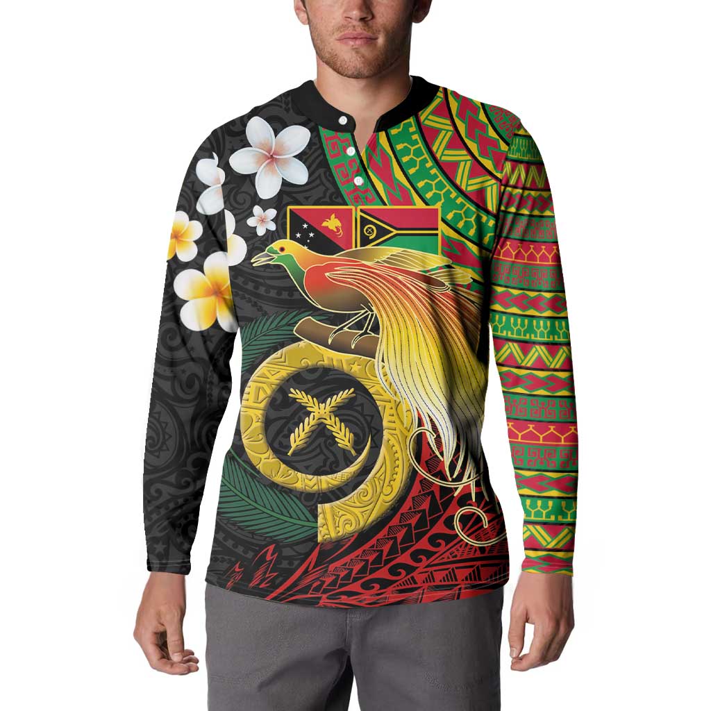 Vanuatu and Papua New Guinea Together Button Sweatshirt Bird-of-paradise and Pig Tusk Melanesian Pattern LT03 - Polynesian Pride