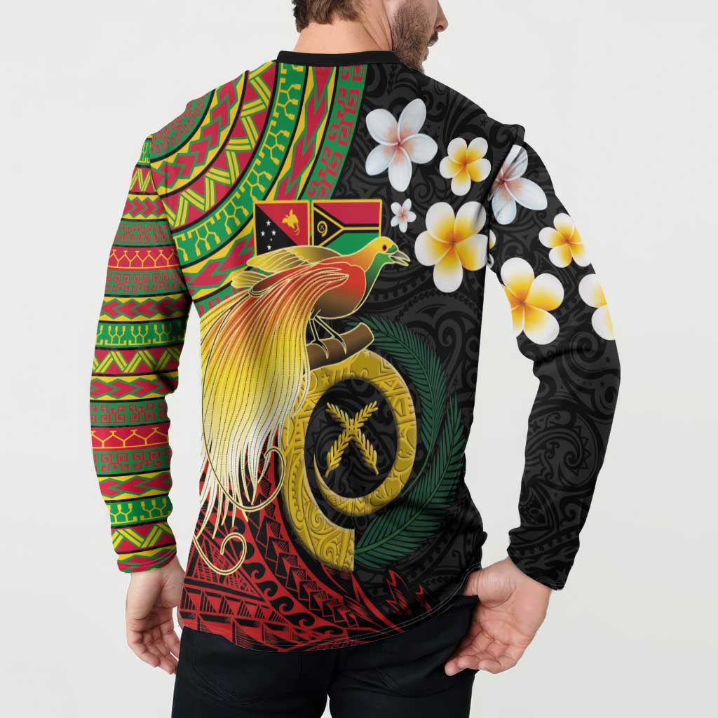 Vanuatu and Papua New Guinea Together Button Sweatshirt Bird-of-paradise and Pig Tusk Melanesian Pattern LT03 - Polynesian Pride