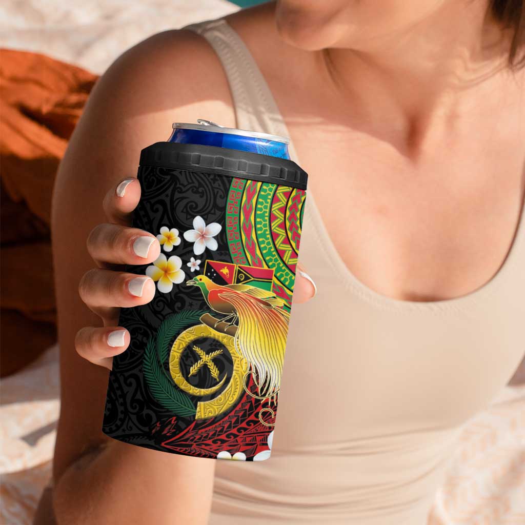 Vanuatu and Papua New Guinea Together 4 in 1 Can Cooler Tumbler Bird-of-paradise and Pig Tusk Melanesian Pattern LT03 - Polynesian Pride