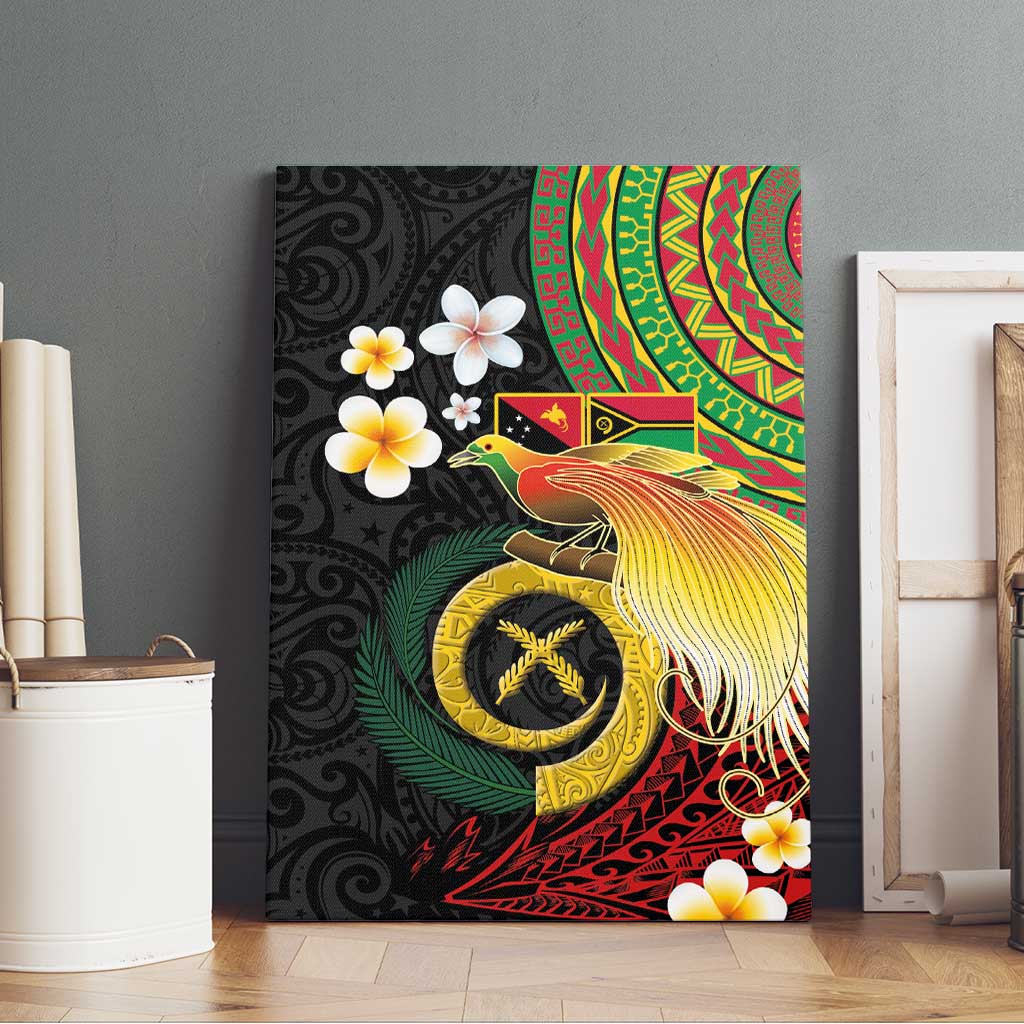 Vanuatu and Papua New Guinea Together Canvas Wall Art Bird-of-paradise and Pig Tusk Melanesian Pattern