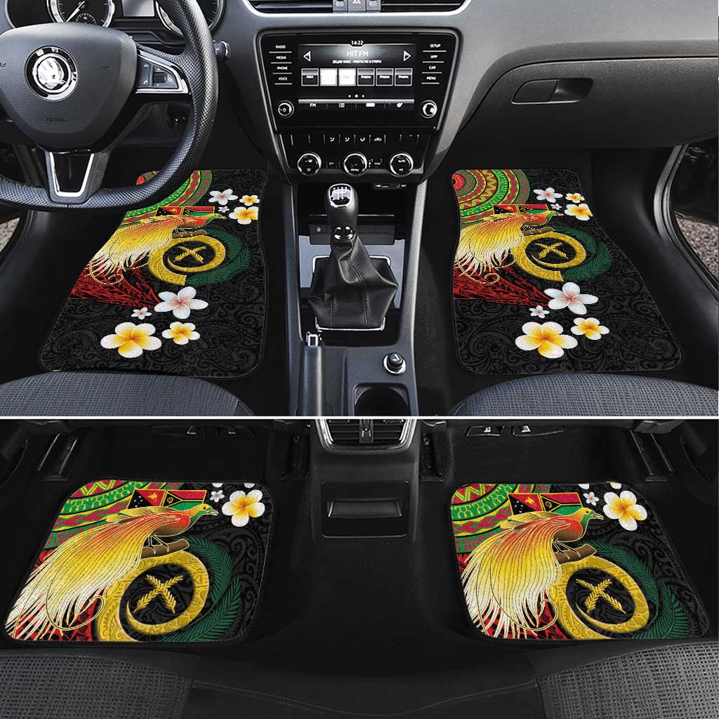 Vanuatu and Papua New Guinea Together Car Mats Bird-of-paradise and Pig Tusk Melanesian Pattern LT03 Set 4pcs Black - Polynesian Pride