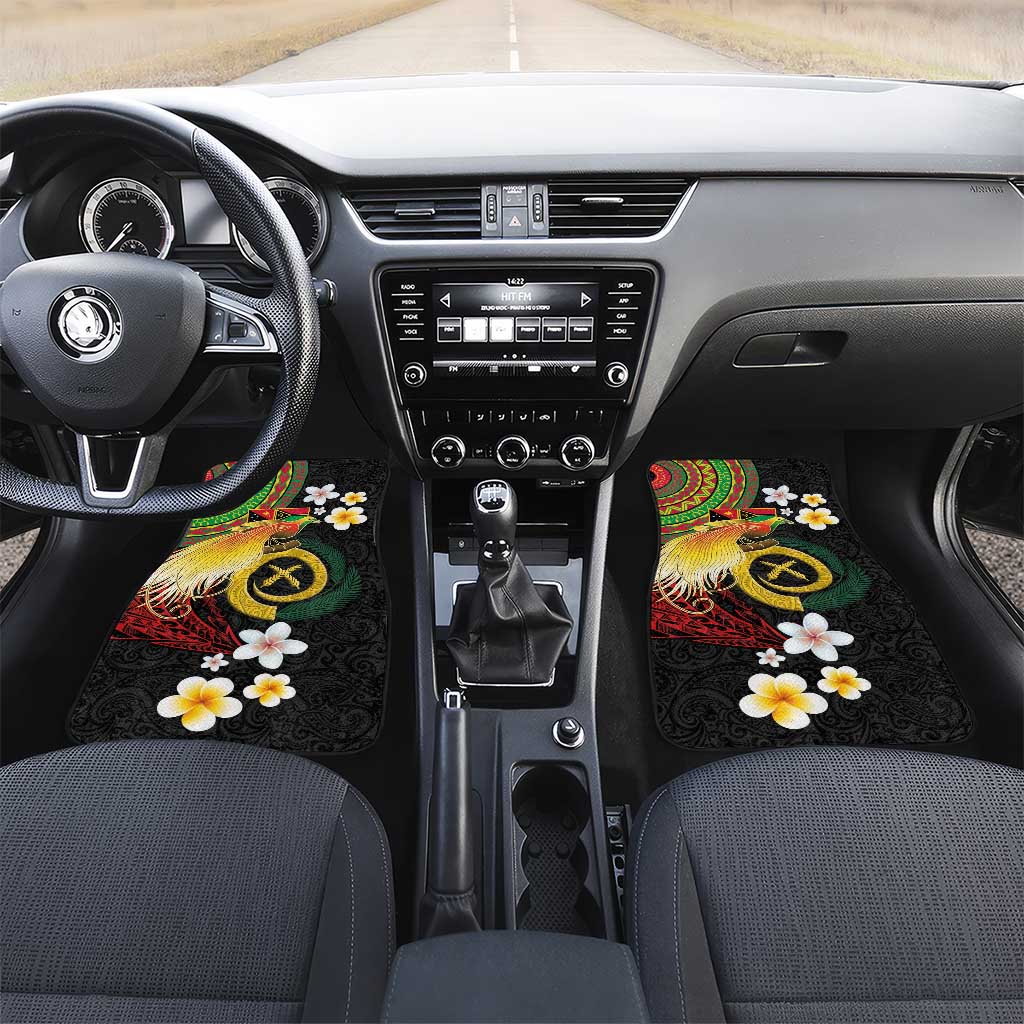 Vanuatu and Papua New Guinea Together Car Mats Bird-of-paradise and Pig Tusk Melanesian Pattern LT03 Set 2pcs - Front Black - Polynesian Pride