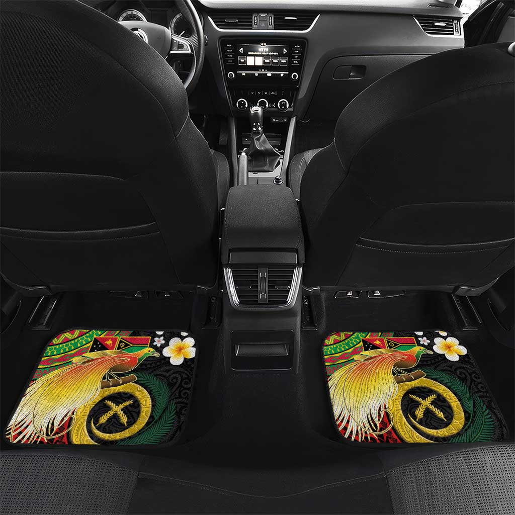 Vanuatu and Papua New Guinea Together Car Mats Bird-of-paradise and Pig Tusk Melanesian Pattern LT03 Set 2pcs - Back Black - Polynesian Pride