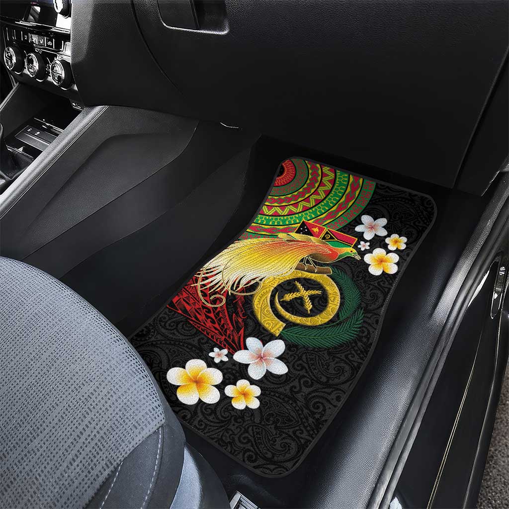 Vanuatu and Papua New Guinea Together Car Mats Bird-of-paradise and Pig Tusk Melanesian Pattern LT03 - Polynesian Pride