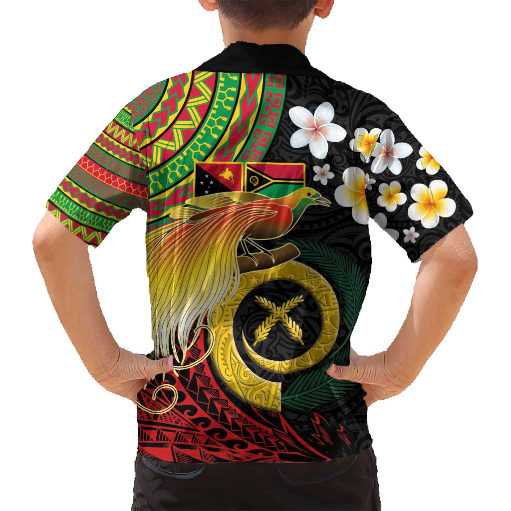 Vanuatu and Papua New Guinea Together Family Matching Long Sleeve Bodycon Dress and Hawaiian Shirt Bird-of-paradise and Pig Tusk Melanesian Pattern