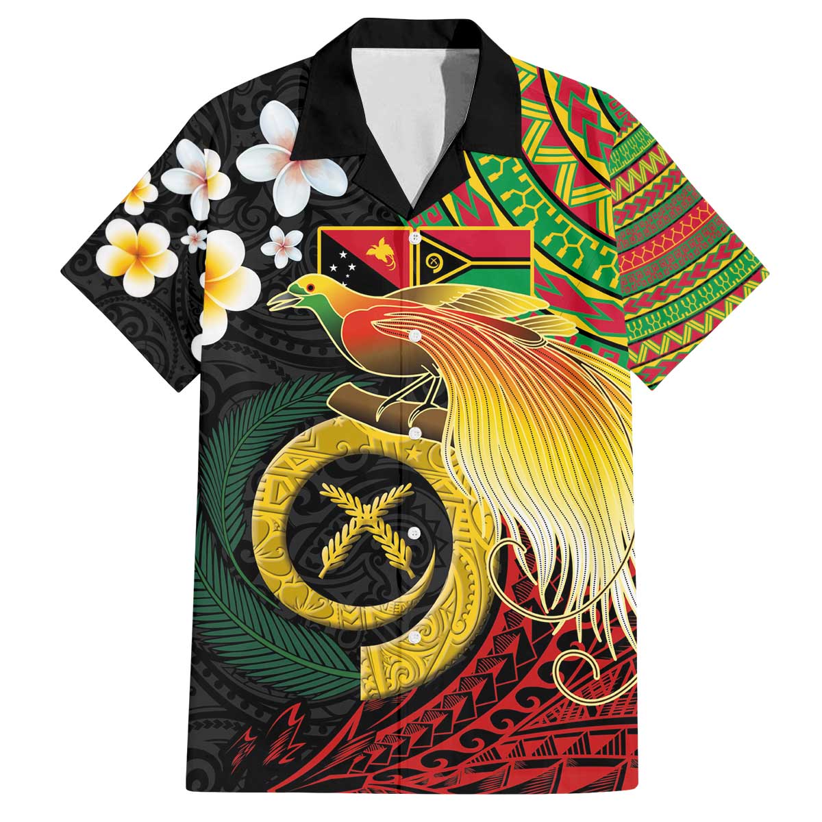 Vanuatu and Papua New Guinea Together Family Matching Off The Shoulder Long Sleeve Dress and Hawaiian Shirt Bird-of-paradise and Pig Tusk Melanesian Pattern