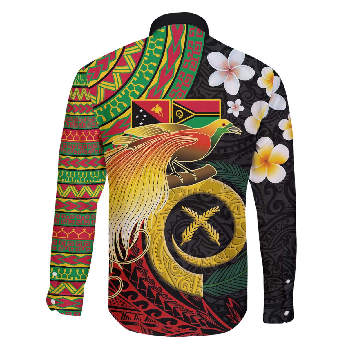 Vanuatu and Papua New Guinea Together Family Matching Off The Shoulder Long Sleeve Dress and Hawaiian Shirt Bird-of-paradise and Pig Tusk Melanesian Pattern