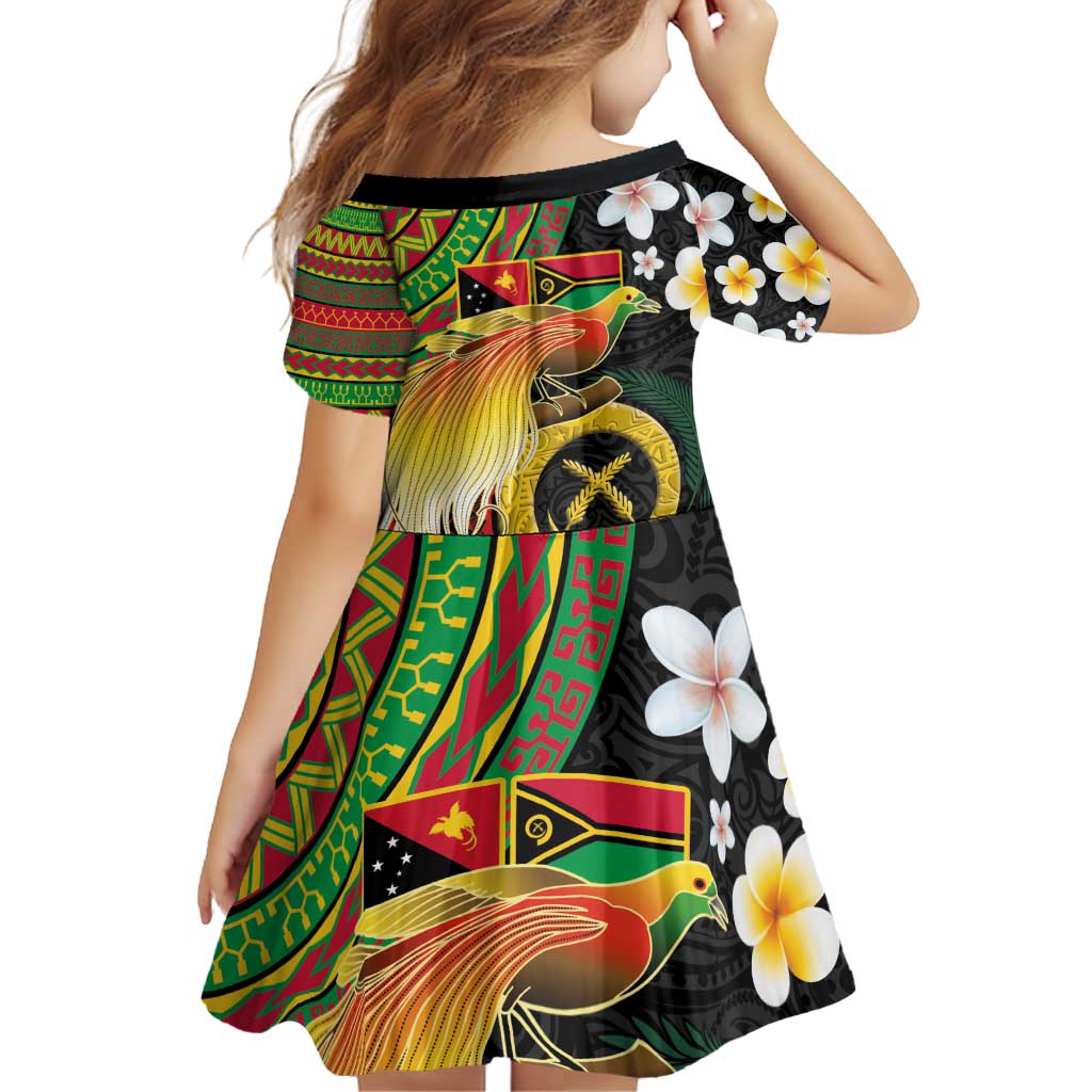 Vanuatu and Papua New Guinea Together Family Matching Off Shoulder Short Dress and Hawaiian Shirt Bird-of-paradise and Pig Tusk Melanesian Pattern
