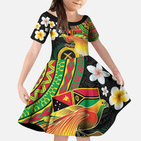 Vanuatu and Papua New Guinea Together Family Matching Puletasi and Hawaiian Shirt Bird-of-paradise and Pig Tusk Melanesian Pattern LT03 Daughter's Dress Black - Polynesian Pride