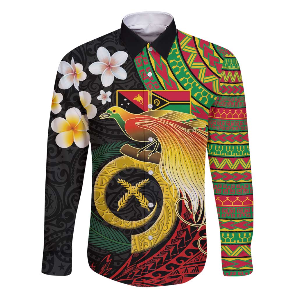 Vanuatu and Papua New Guinea Together Family Matching Short Sleeve Bodycon Dress and Hawaiian Shirt Bird-of-paradise and Pig Tusk Melanesian Pattern