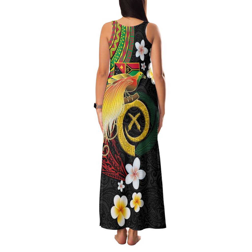 Vanuatu and Papua New Guinea Together Family Matching Tank Maxi Dress and Hawaiian Shirt Bird-of-paradise and Pig Tusk Melanesian Pattern