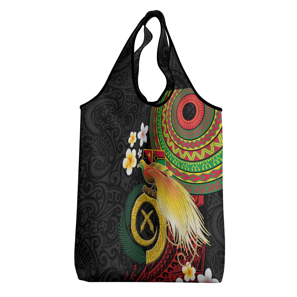 Vanuatu and Papua New Guinea Together Grocery Bag Bird-of-paradise and Pig Tusk Melanesian Pattern LT03 - Polynesian Pride