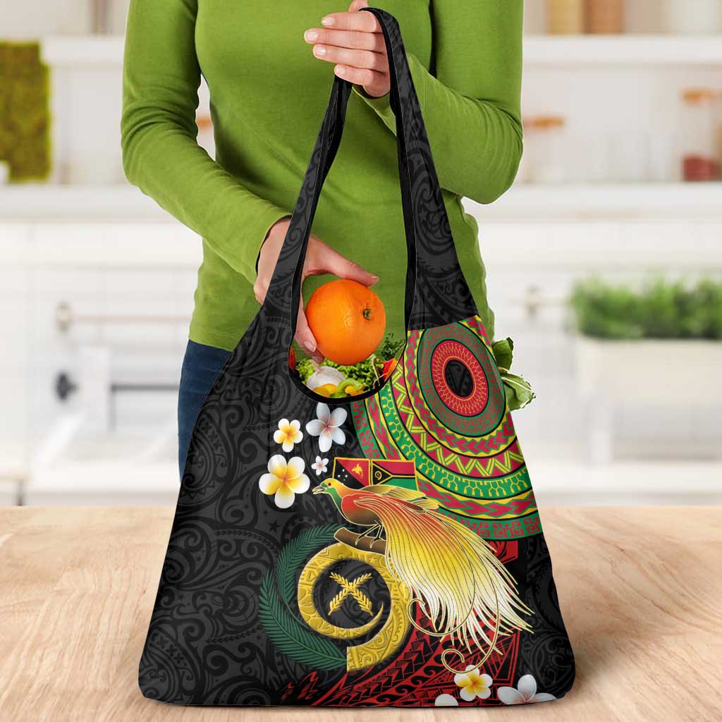 Vanuatu and Papua New Guinea Together Grocery Bag Bird-of-paradise and Pig Tusk Melanesian Pattern LT03 - Polynesian Pride