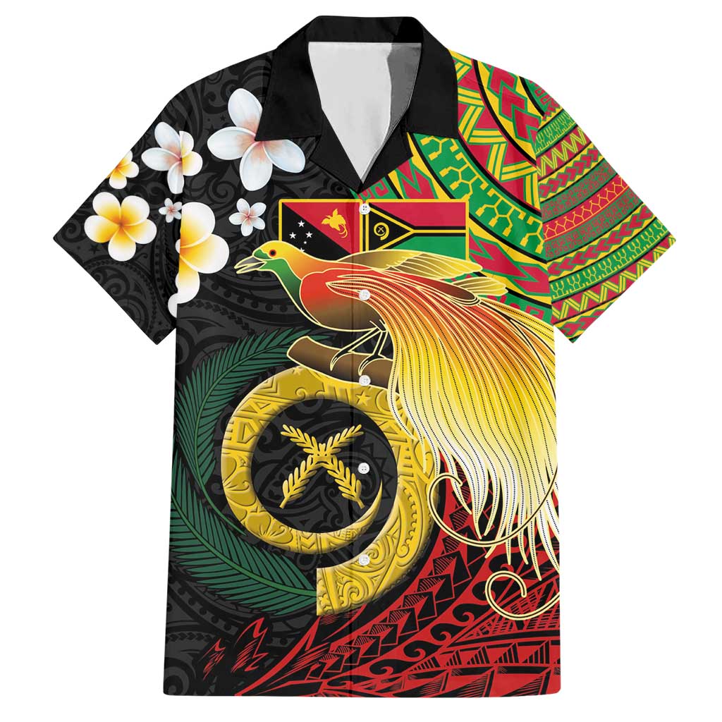 Vanuatu and Papua New Guinea Together Hawaiian Shirt Bird-of-paradise and Pig Tusk Melanesian Pattern