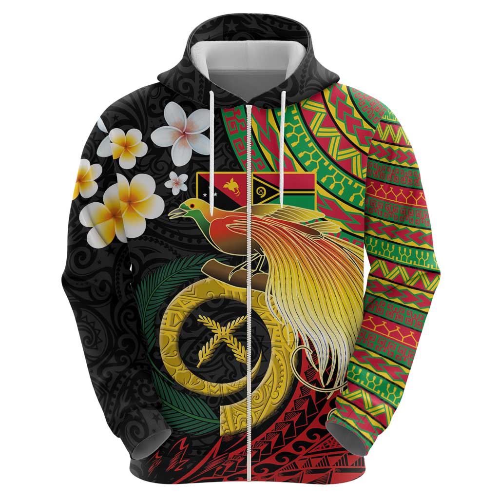 Vanuatu and Papua New Guinea Together Hoodie Bird-of-paradise and Pig Tusk Melanesian Pattern