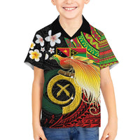 Vanuatu and Papua New Guinea Together Kid Hawaiian Shirt Bird-of-paradise and Pig Tusk Melanesian Pattern
