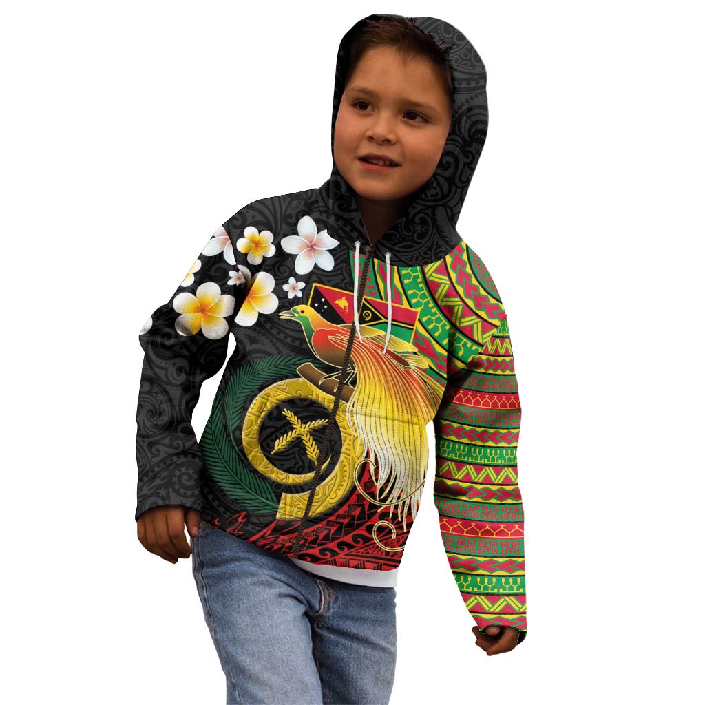 Vanuatu and Papua New Guinea Together Kid Hoodie Bird-of-paradise and Pig Tusk Melanesian Pattern