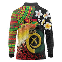Vanuatu and Papua New Guinea Together Long Sleeve Polo Shirt Bird-of-paradise and Pig Tusk Melanesian Pattern