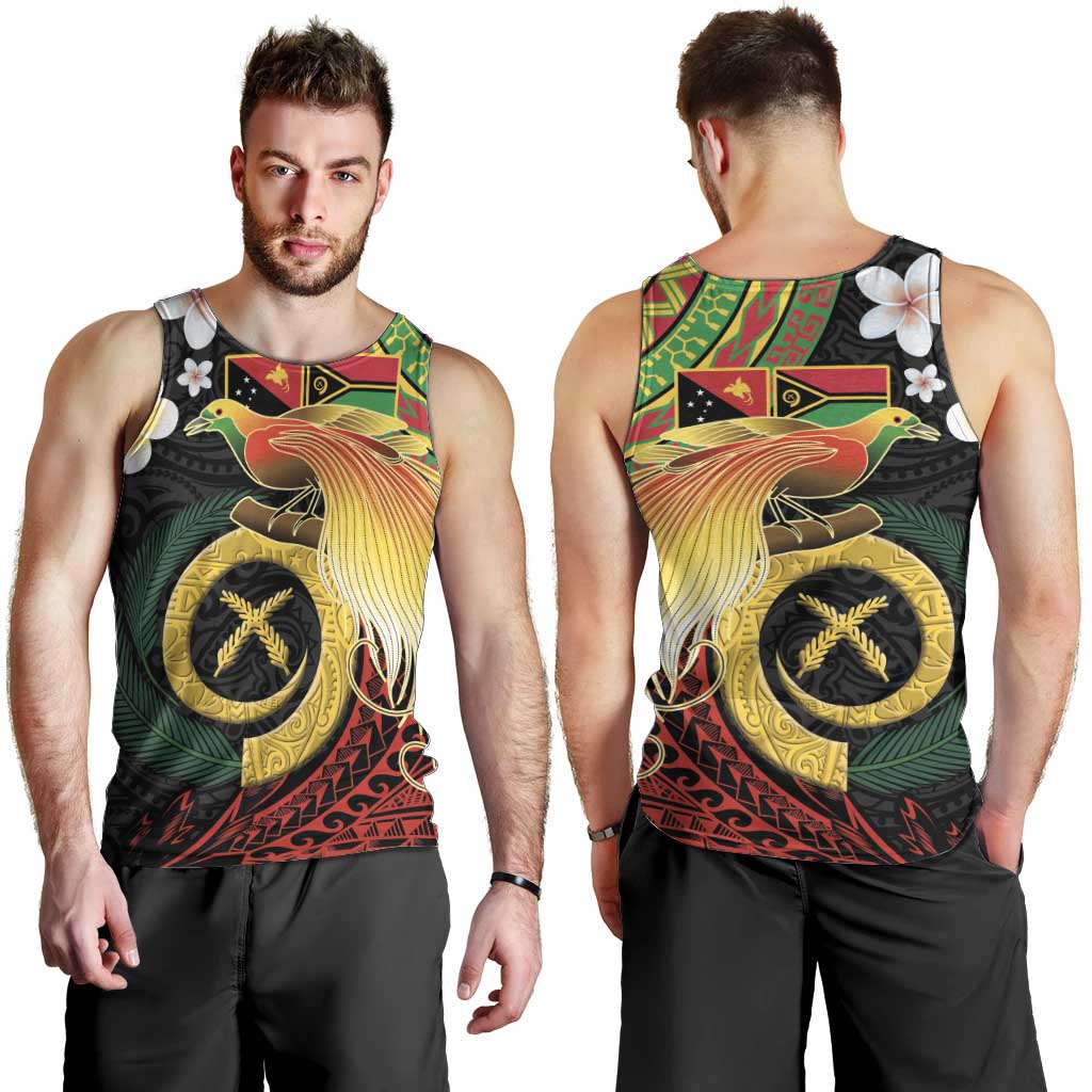 Vanuatu and Papua New Guinea Together Men Tank Top Bird-of-paradise and Pig Tusk Melanesian Pattern