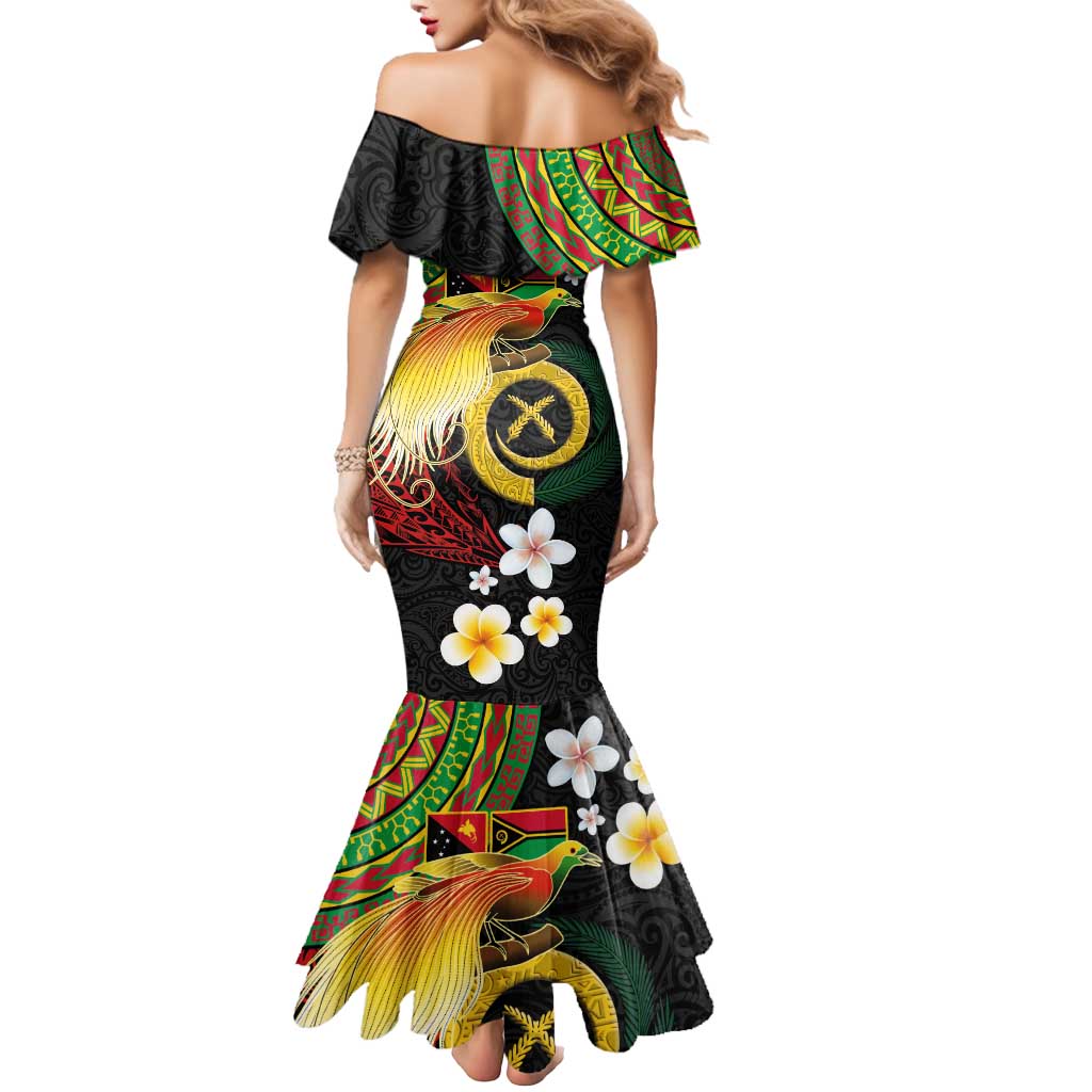 Vanuatu and Papua New Guinea Together Mermaid Dress Bird-of-paradise and Pig Tusk Melanesian Pattern