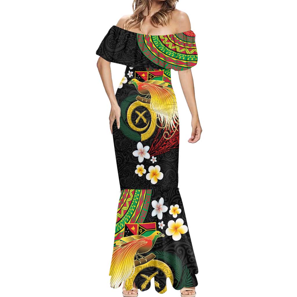 Vanuatu and Papua New Guinea Together Mermaid Dress Bird-of-paradise and Pig Tusk Melanesian Pattern