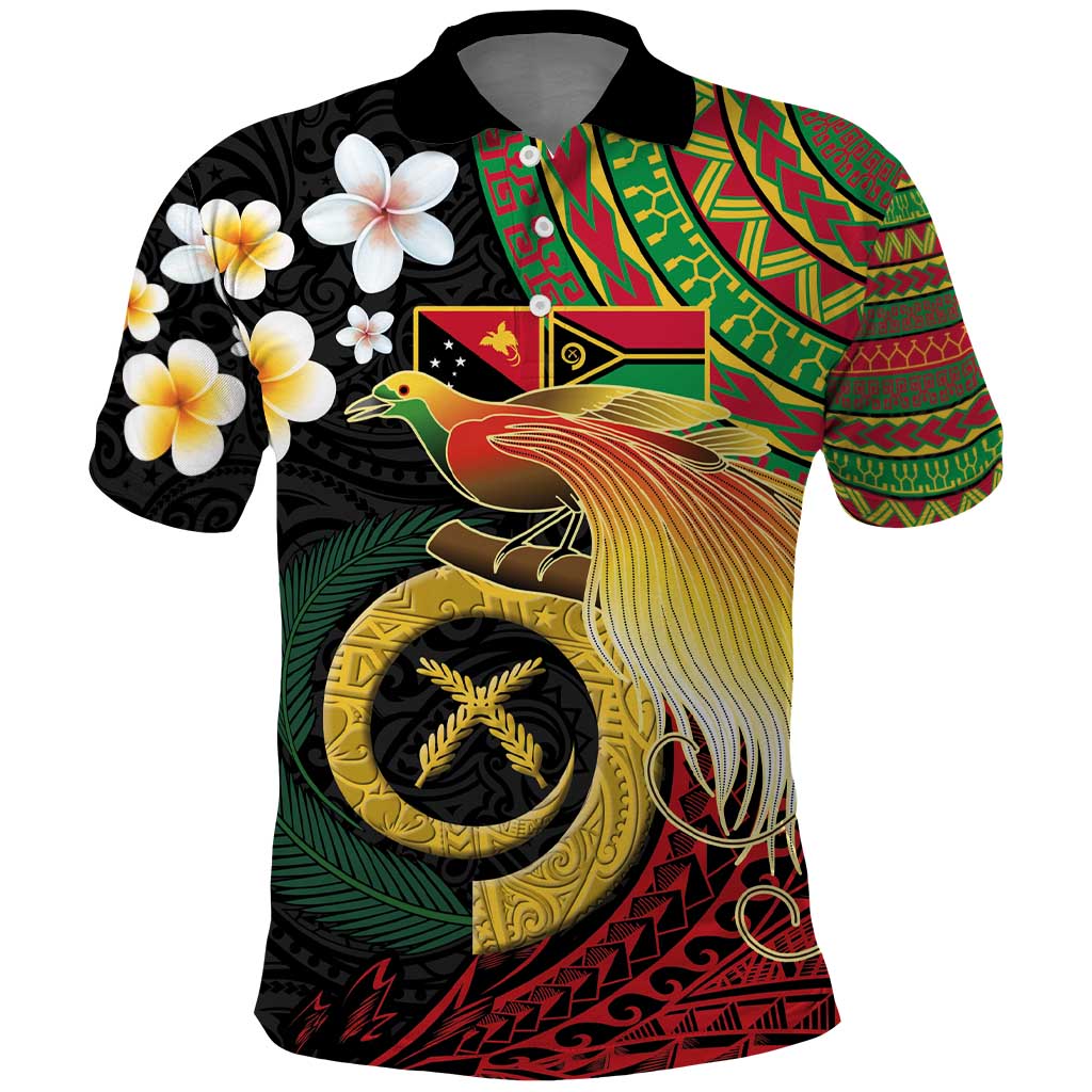 Vanuatu and Papua New Guinea Together Polo Shirt Bird-of-paradise and Pig Tusk Melanesian Pattern
