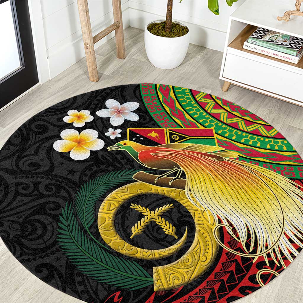 Vanuatu and Papua New Guinea Together Round Carpet Bird-of-paradise and Pig Tusk Melanesian Pattern