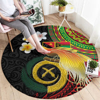 Vanuatu and Papua New Guinea Together Round Carpet Bird-of-paradise and Pig Tusk Melanesian Pattern