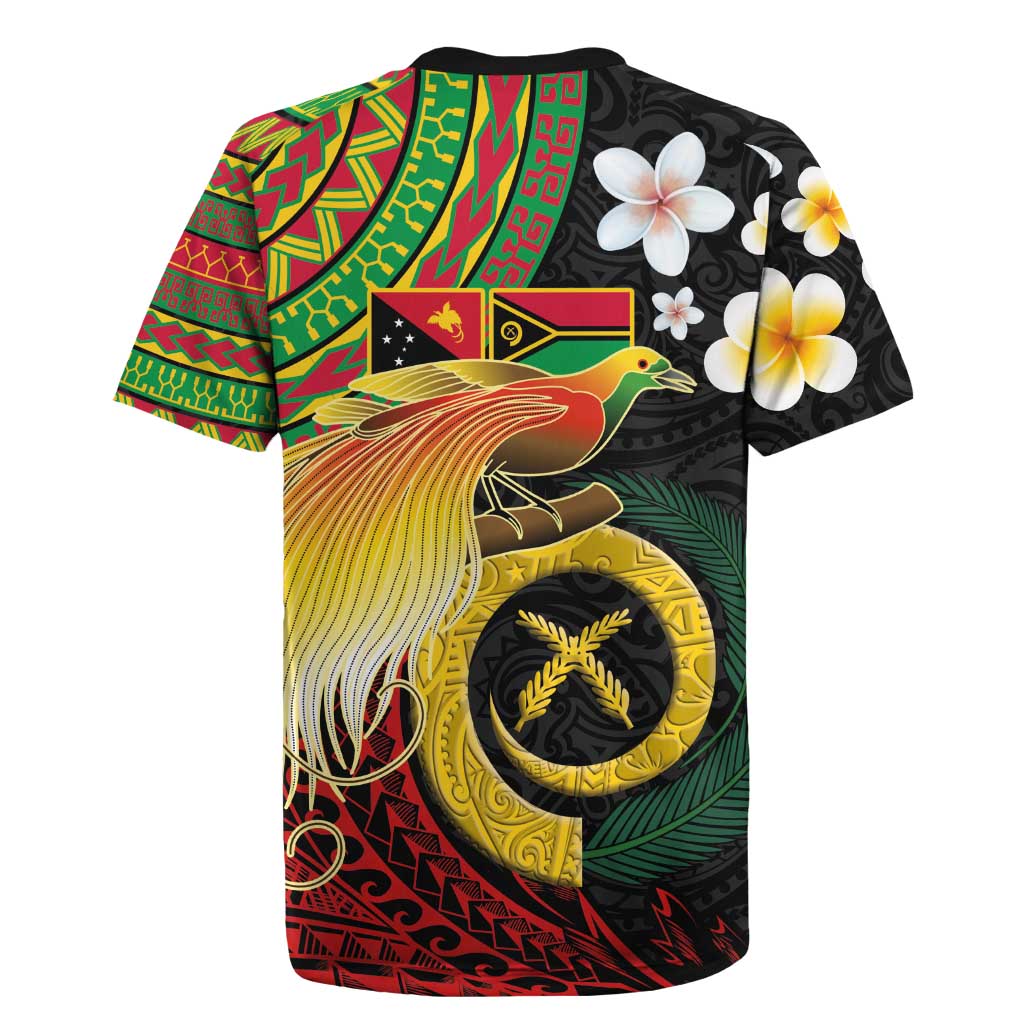 Vanuatu and Papua New Guinea Together Rugby Jersey Bird-of-paradise and Pig Tusk Melanesian Pattern