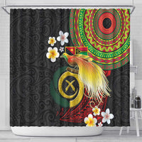 Vanuatu and Papua New Guinea Together Shower Curtain Bird-of-paradise and Pig Tusk Melanesian Pattern