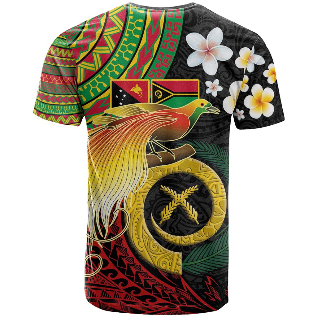 Vanuatu and Papua New Guinea Together T Shirt Bird-of-paradise and Pig Tusk Melanesian Pattern