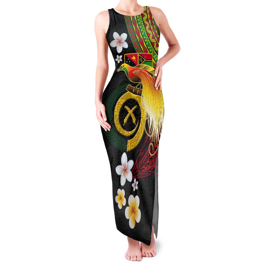Vanuatu and Papua New Guinea Together Tank Maxi Dress Bird-of-paradise and Pig Tusk Melanesian Pattern
