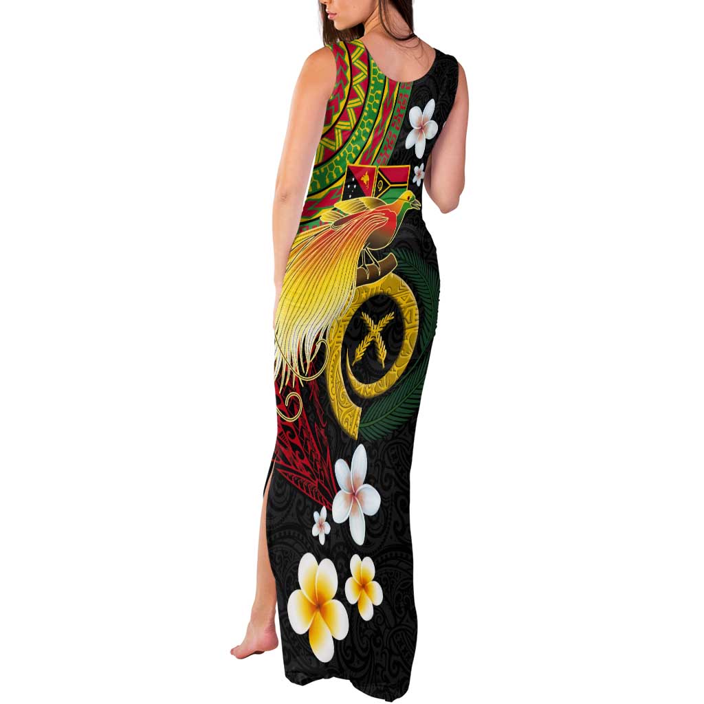 Vanuatu and Papua New Guinea Together Tank Maxi Dress Bird-of-paradise and Pig Tusk Melanesian Pattern