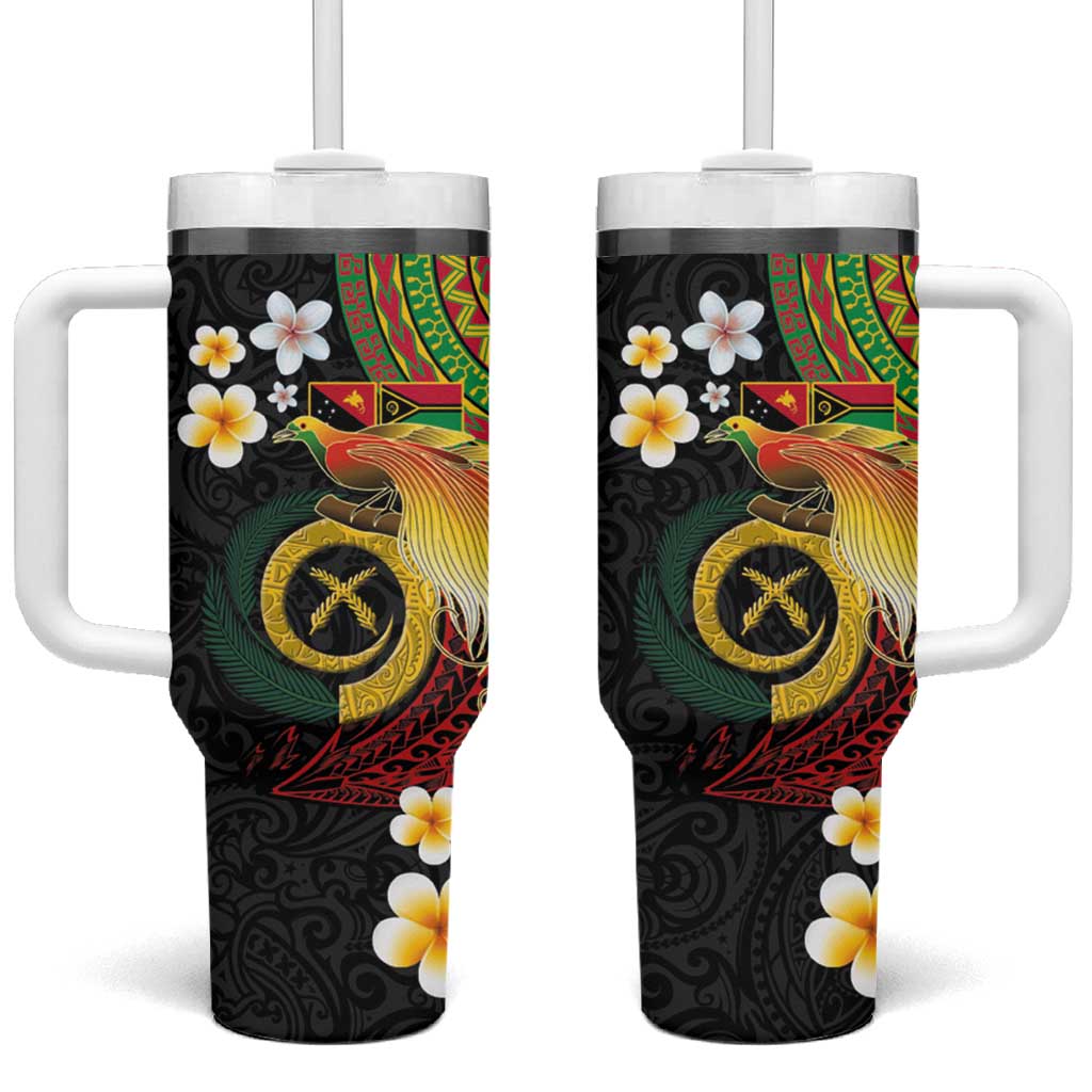Vanuatu and Papua New Guinea Together Tumbler With Handle Bird-of-paradise and Pig Tusk Melanesian Pattern