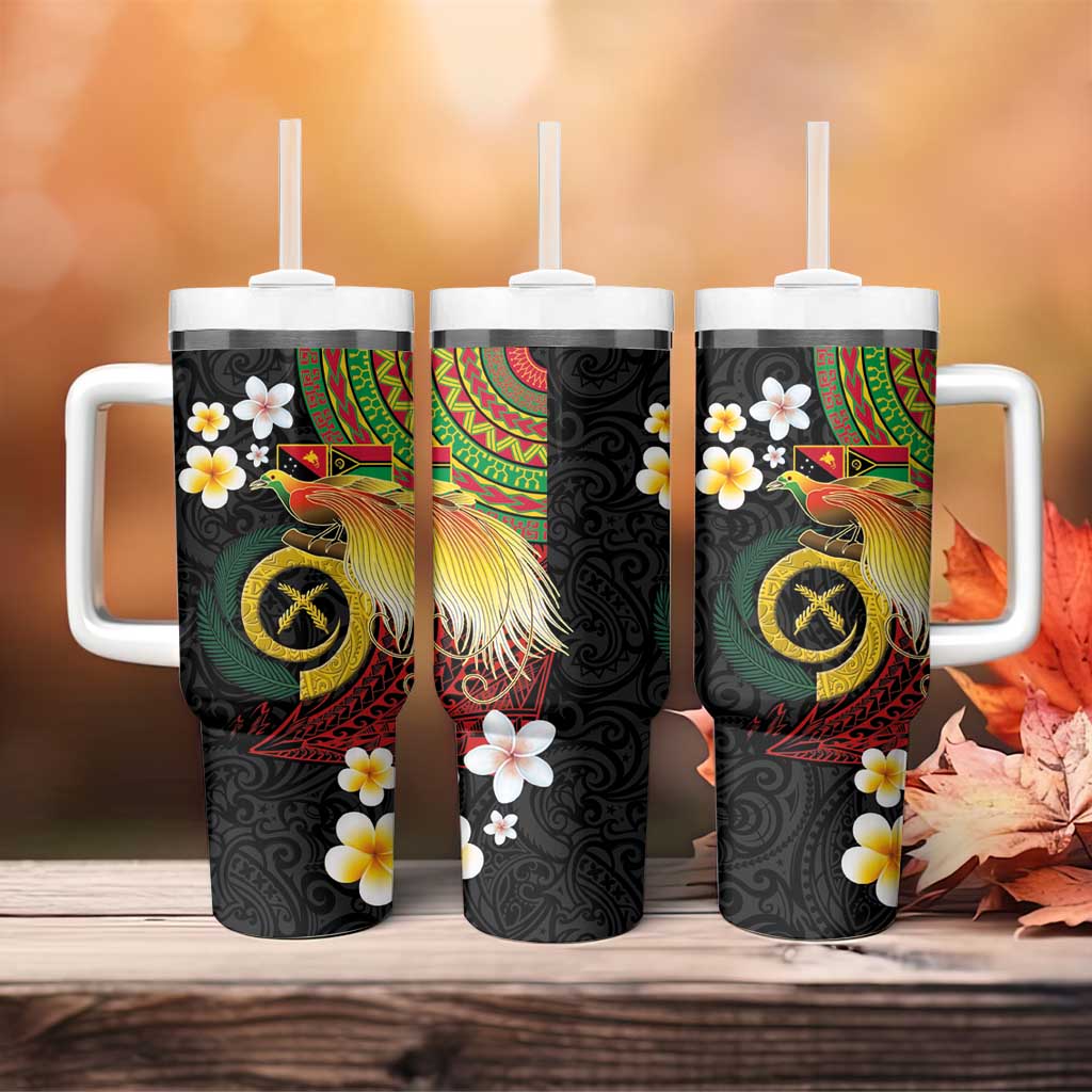 Vanuatu and Papua New Guinea Together Tumbler With Handle Bird-of-paradise and Pig Tusk Melanesian Pattern LT03 - Polynesian Pride