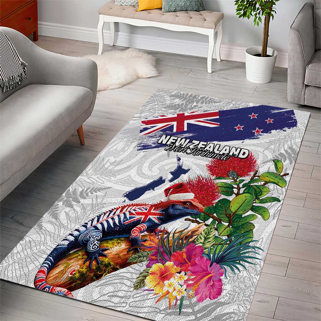New Zealand Christmas Area Rug Meri Kirihimete-Tuatara and Pohutukawa White Color
