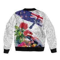 New Zealand Christmas Bomber Jacket Meri Kirihimete-Tuatara and Pohutukawa White Color