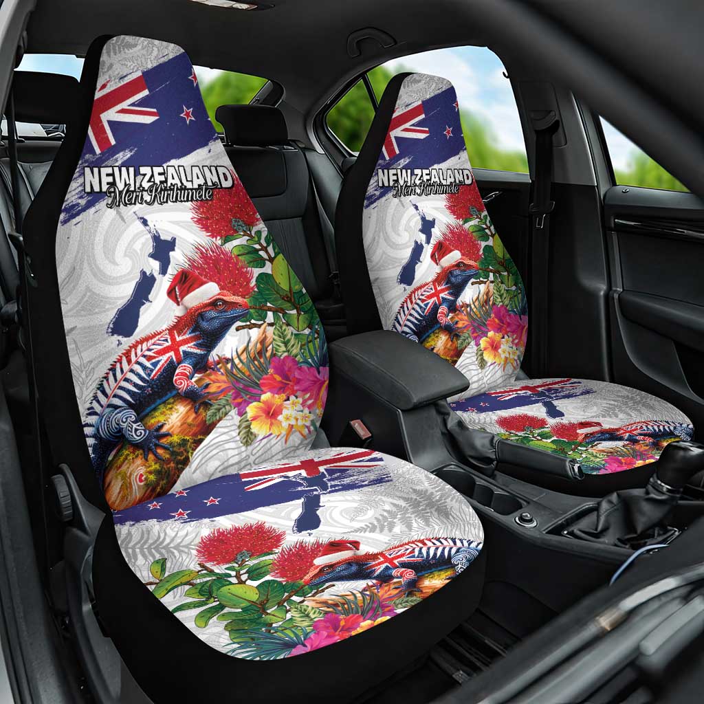 New Zealand Christmas Car Seat Cover Meri Kirihimete-Tuatara and Pohutukawa White Color