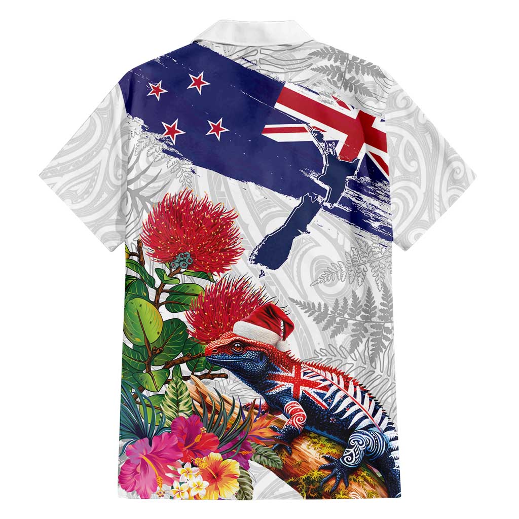 New Zealand Christmas Family Matching Long Sleeve Bodycon Dress and Hawaiian Shirt Meri Kirihimete-Tuatara and Pohutukawa White Color