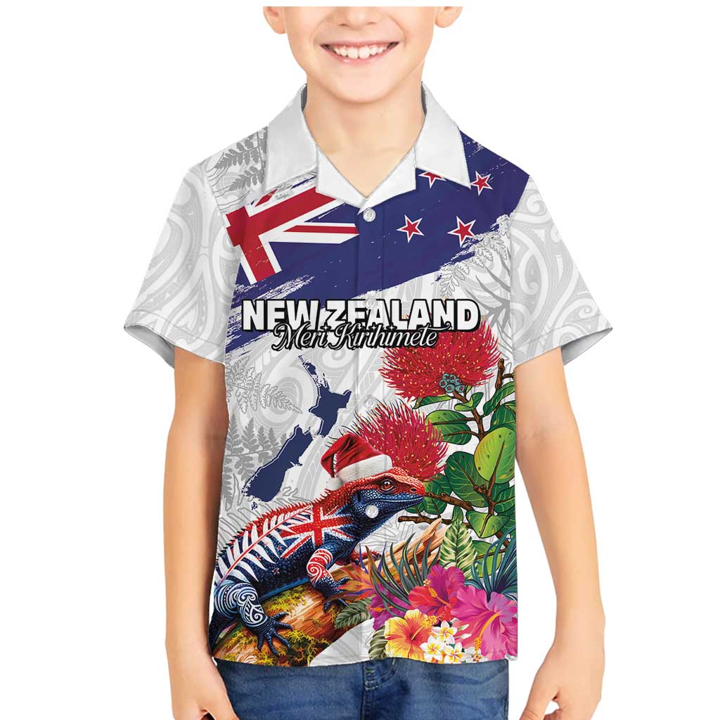 New Zealand Christmas Family Matching Mermaid Dress and Hawaiian Shirt Meri Kirihimete-Tuatara and Pohutukawa White Color