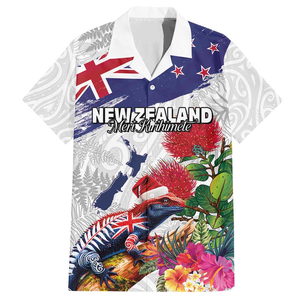 New Zealand Christmas Family Matching Off Shoulder Short Dress and Hawaiian Shirt Meri Kirihimete-Tuatara and Pohutukawa White Color