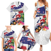 New Zealand Christmas Family Matching Summer Maxi Dress and Hawaiian Shirt Meri Kirihimete-Tuatara and Pohutukawa White Color