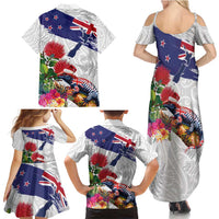 New Zealand Christmas Family Matching Summer Maxi Dress and Hawaiian Shirt Meri Kirihimete-Tuatara and Pohutukawa White Color