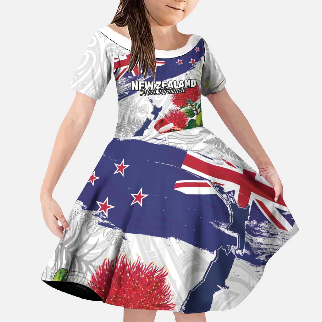 New Zealand Christmas Family Matching Tank Maxi Dress and Hawaiian Shirt Meri Kirihimete-Tuatara and Pohutukawa White Color